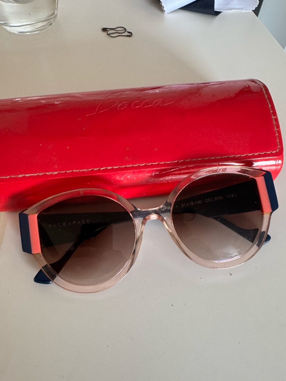 Face a Face Round Sunglasses in Pink with Red Case